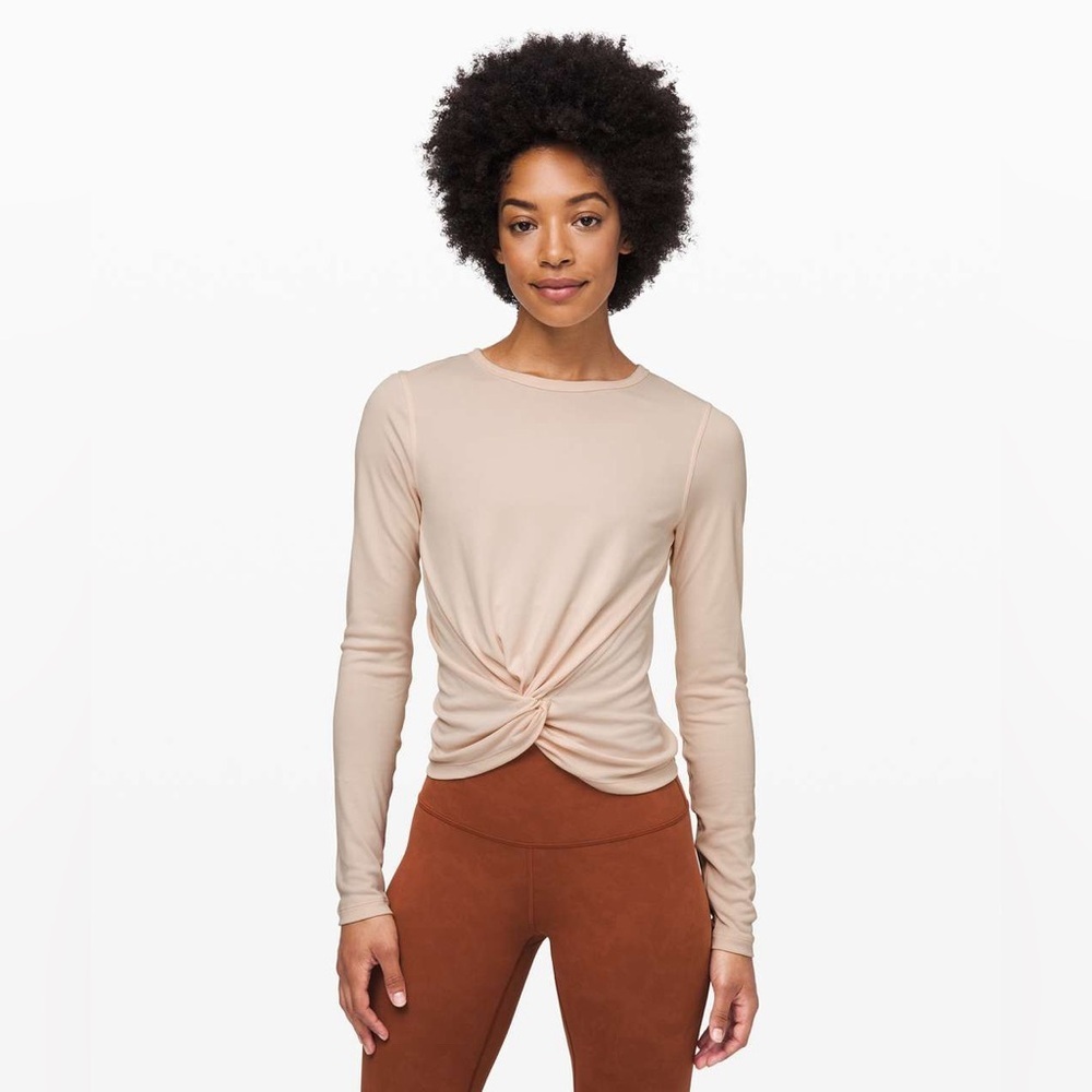 Lululemon Crescent Twist Long Sleeve Cupro Rib Top in Holistic White, Size 6/8